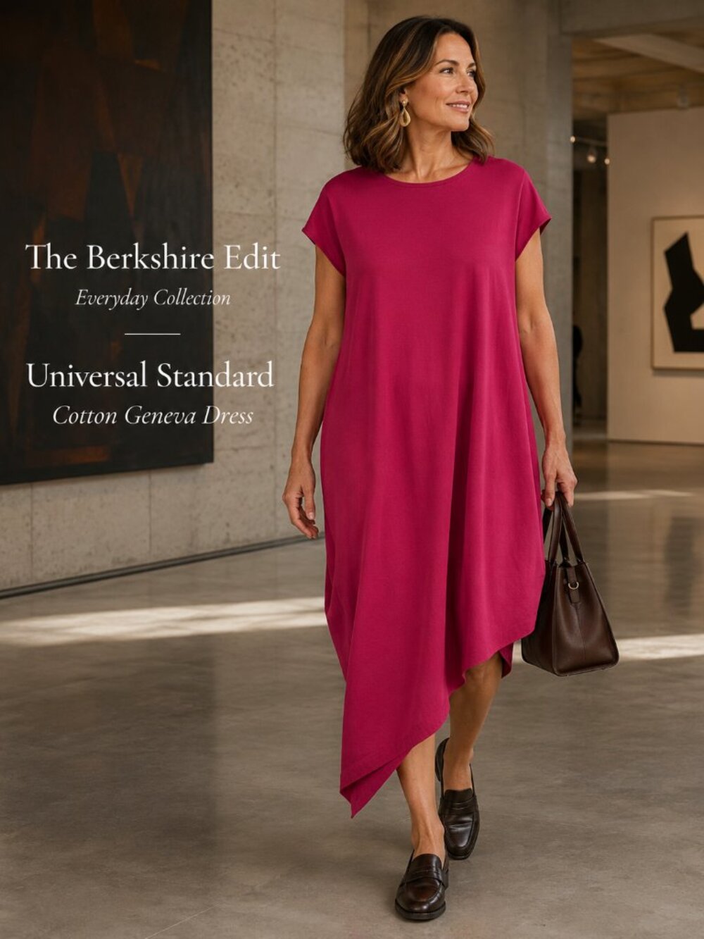 Universal Standard Geneva Dress Berry Pink S 14-16 Cotton Asymmetrical Midi